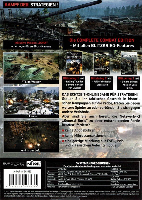 Back Cover for Blitzkrieg 3: The Complete Combat Edition (Windows) (Steam retail release)