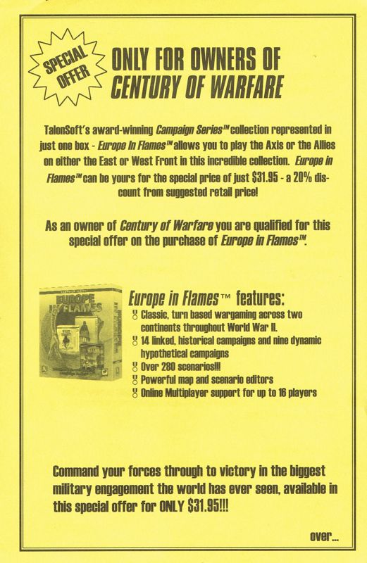 Advertisement for The Operational Art of War: Century of Warfare (Windows): Front
