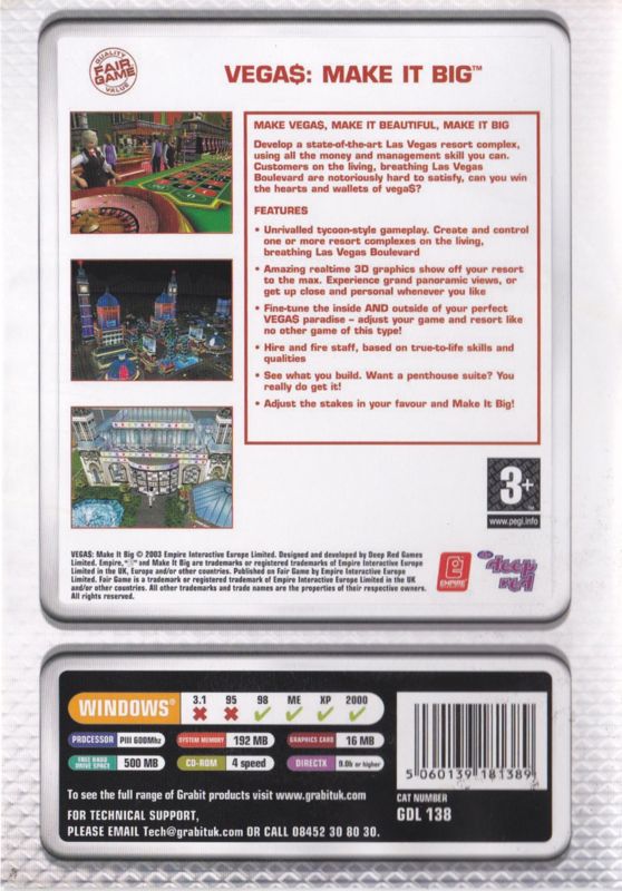 Back Cover for Vegas Tycoon (Windows) (Grabit release)