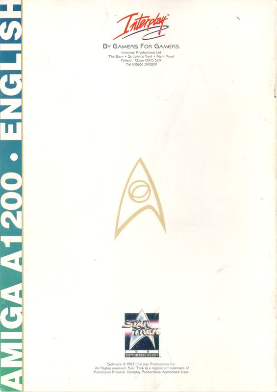 Manual for Star Trek: 25th Anniversary (Amiga): Back