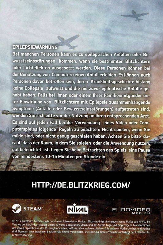 Manual for Blitzkrieg 3: The Complete Combat Edition (Windows) (Steam retail release): Back