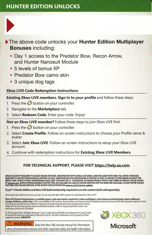 Extras for Crysis 3 (Hunter Edition) (Xbox 360): DLC - Back