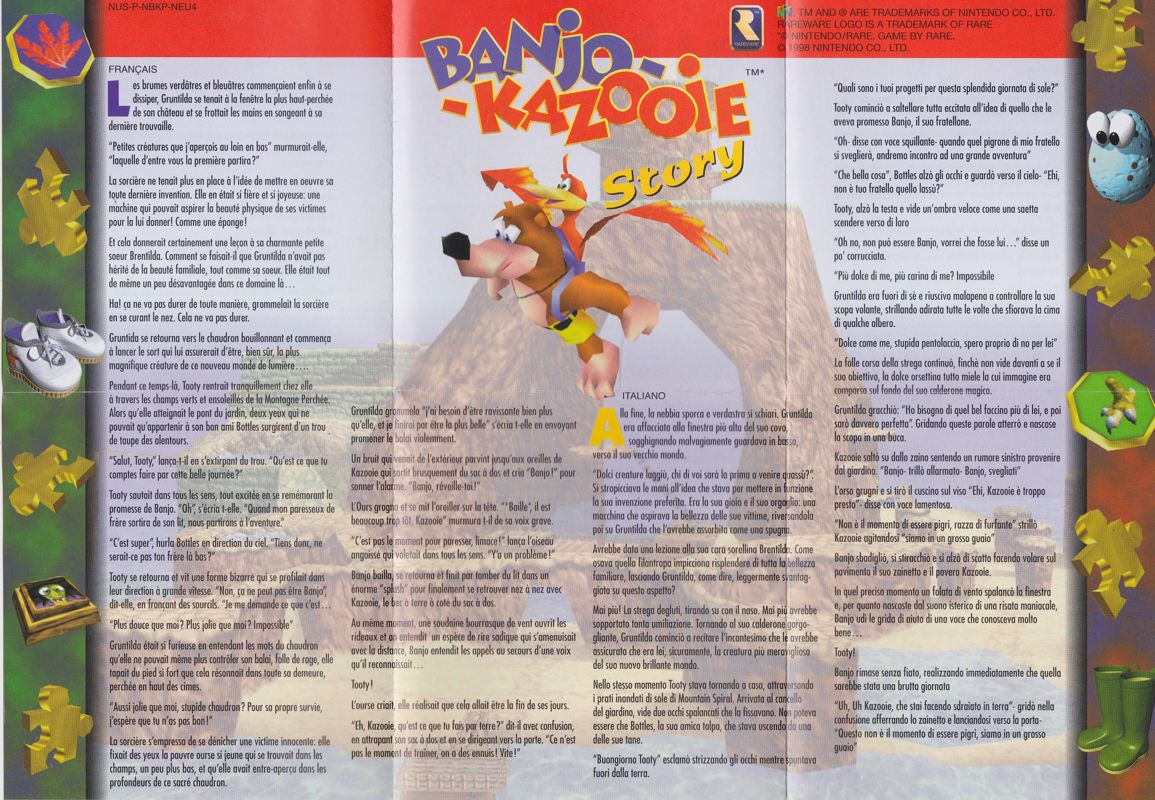 Extras for Banjo-Kazooie (Nintendo 64): Flyer "Banjo-Kazooie Story" - French/Italian