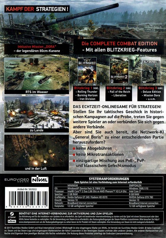 Other for Blitzkrieg 3: The Complete Combat Edition (Windows) (Steam retail release): Keep Case - Back