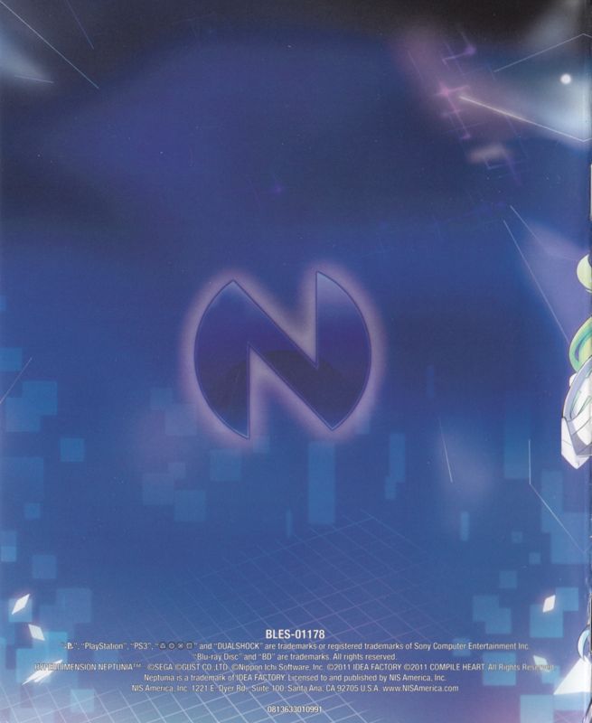 Manual for Hyperdimension Neptunia (PlayStation 3): Back
