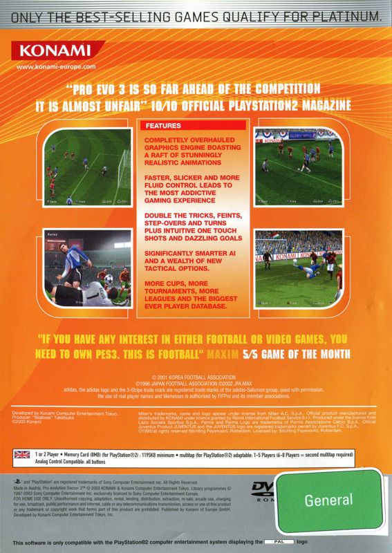 Back Cover for World Soccer: Winning Eleven 7 International (PlayStation 2) (Platinum release)