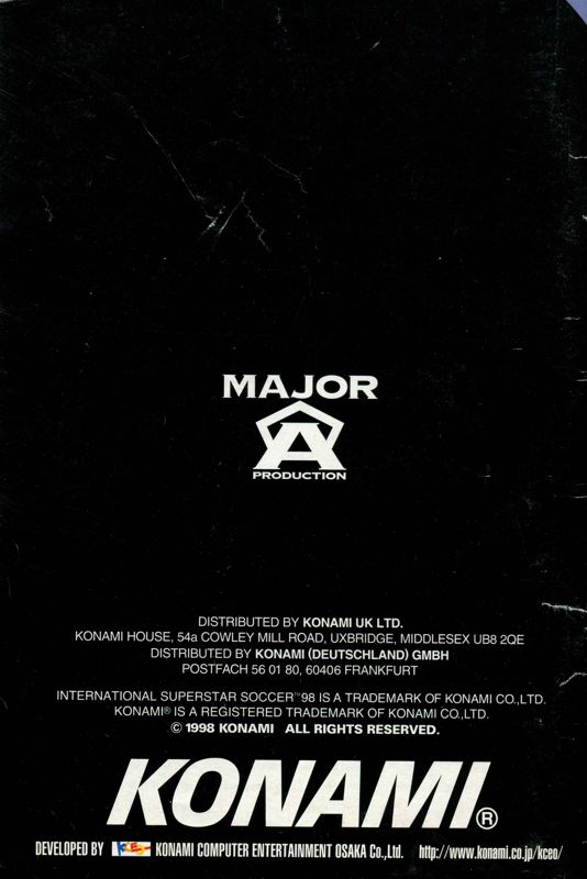 Manual for International Superstar Soccer '98 (Nintendo 64): Back