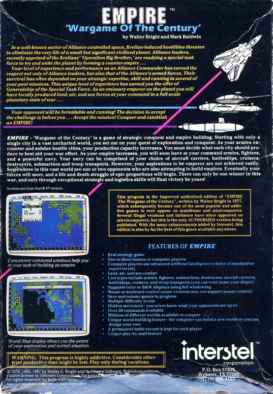 Back Cover for Empire: Wargame of the Century (DOS)