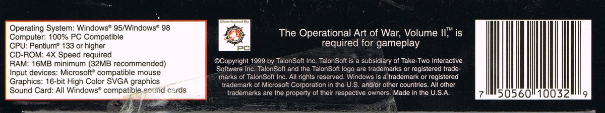 Spine/Sides for The Operational Art of War II: Flashpoint Kosovo (Windows): Bottom