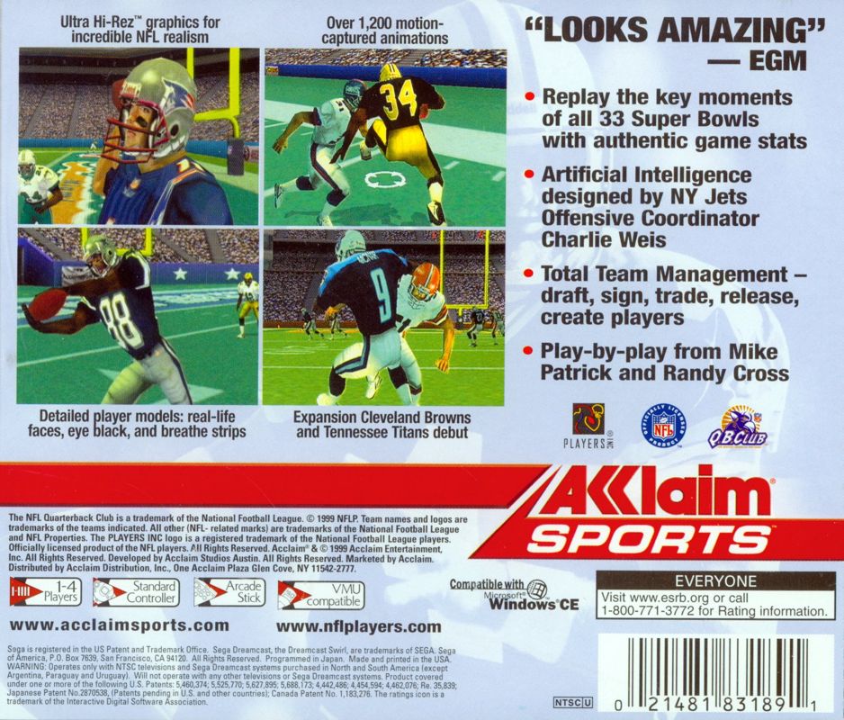 Back Cover for NFL Quarterback Club 2000 (Dreamcast)