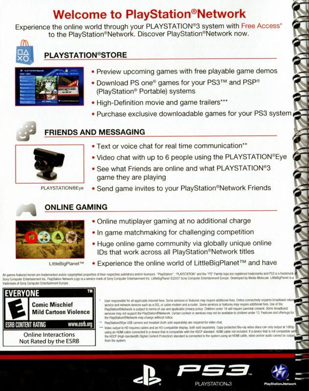 Manual for LittleBigPlanet: Game of the Year Edition (PlayStation 3) (Bundled w/ 250GB slim PS3 console): Back
