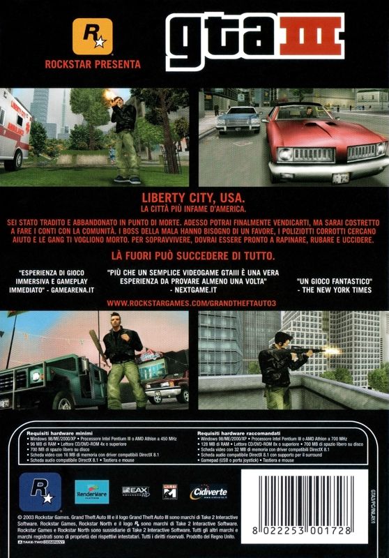 Back Cover for Grand Theft Auto III (Windows)