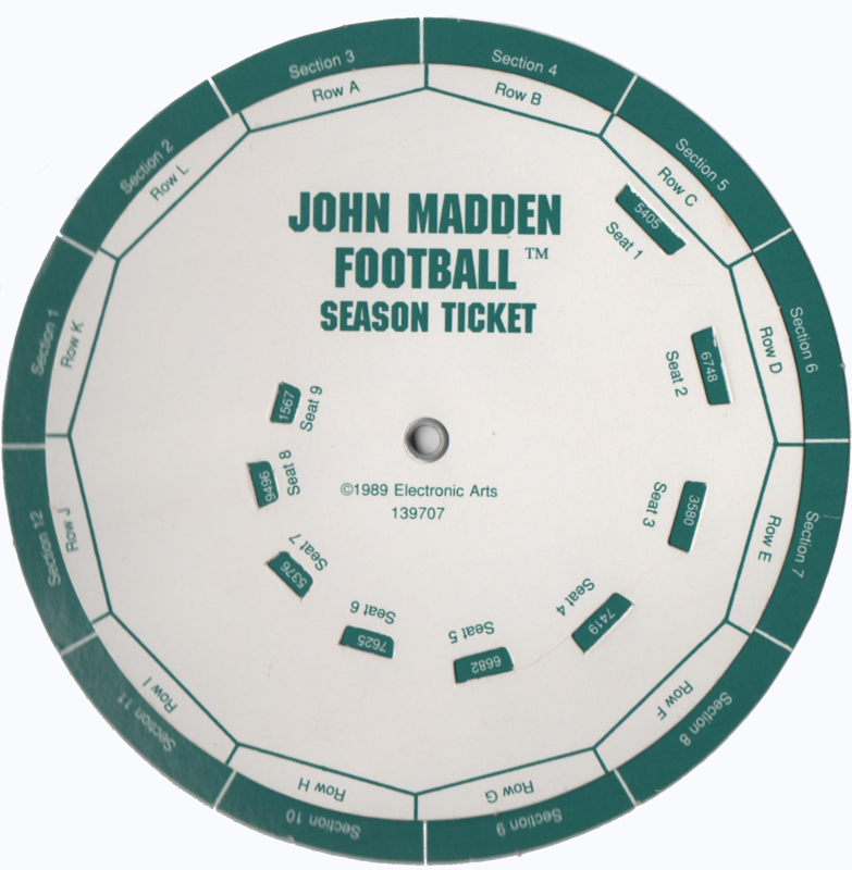 Extras for John Madden Football (Commodore 64): Code Wheel