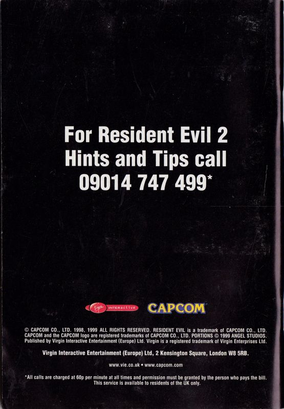 Manual for Resident Evil 2 (Nintendo 64): Back
