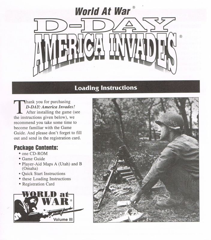 Extras for D-Day: America Invades (DOS and Macintosh): Loading Instructions - Front