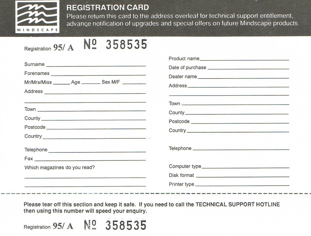 Extras for Allied General (Windows): Registration Card - Back