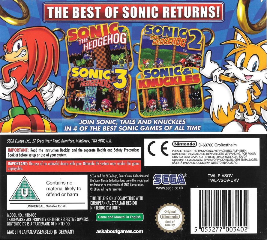 Sonic Classic Collection (Nintendo DS) Original Case & Manual