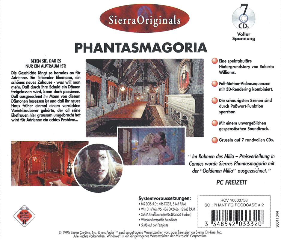 Other for Roberta Williams' Phantasmagoria (DOS and Windows and Windows 3.x) (Sierra Originals release): Jewel Case 2 - Back