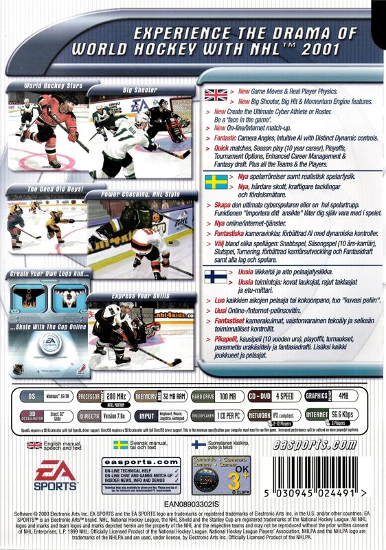 Back Cover for NHL 2001 (Windows)
