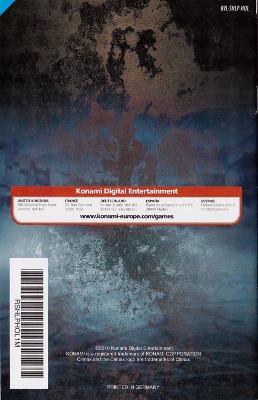 Manual for Silent Hill: Shattered Memories (Wii): Back