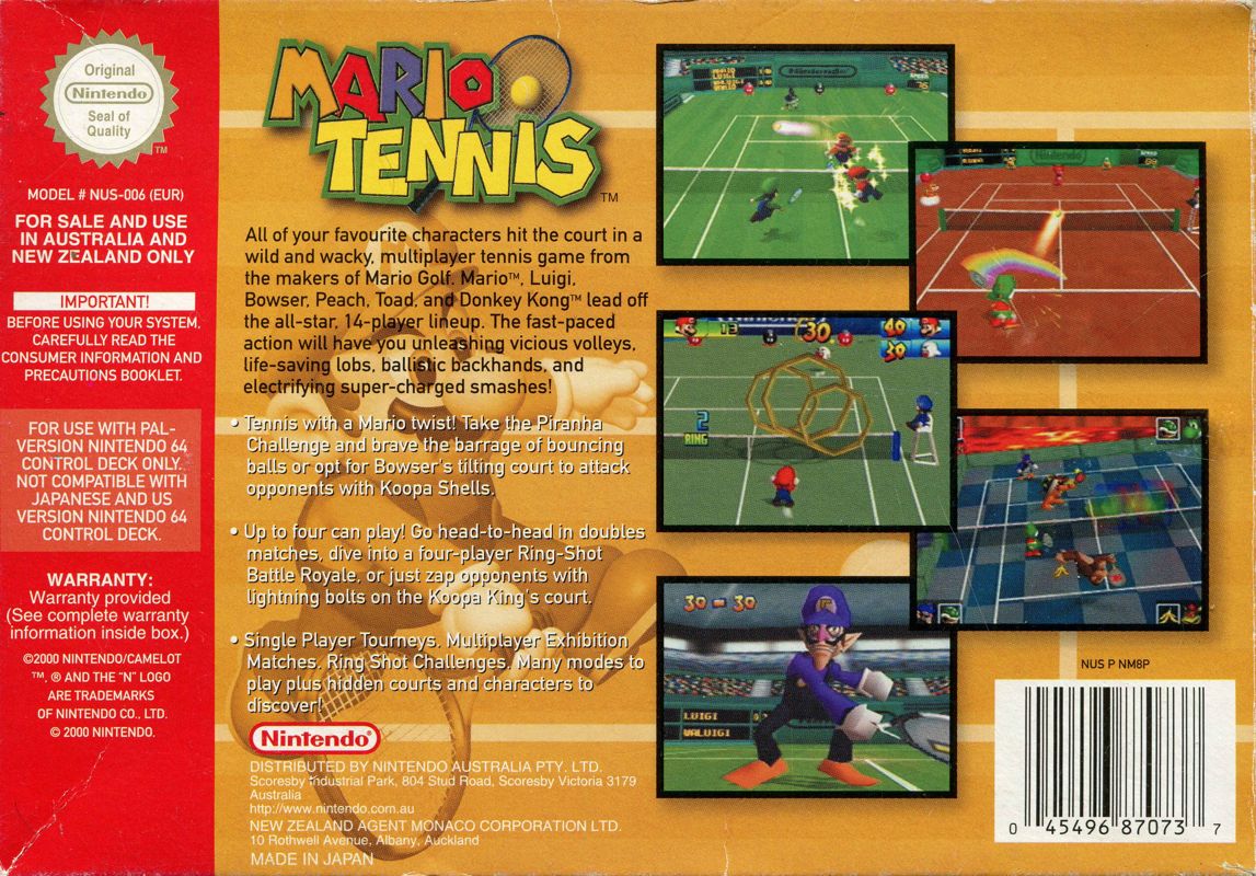 Back Cover for Mario Tennis (Nintendo 64)