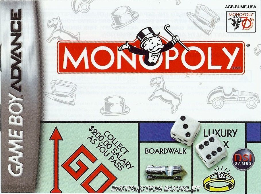 Manual for Monopoly (Game Boy Advance): Front