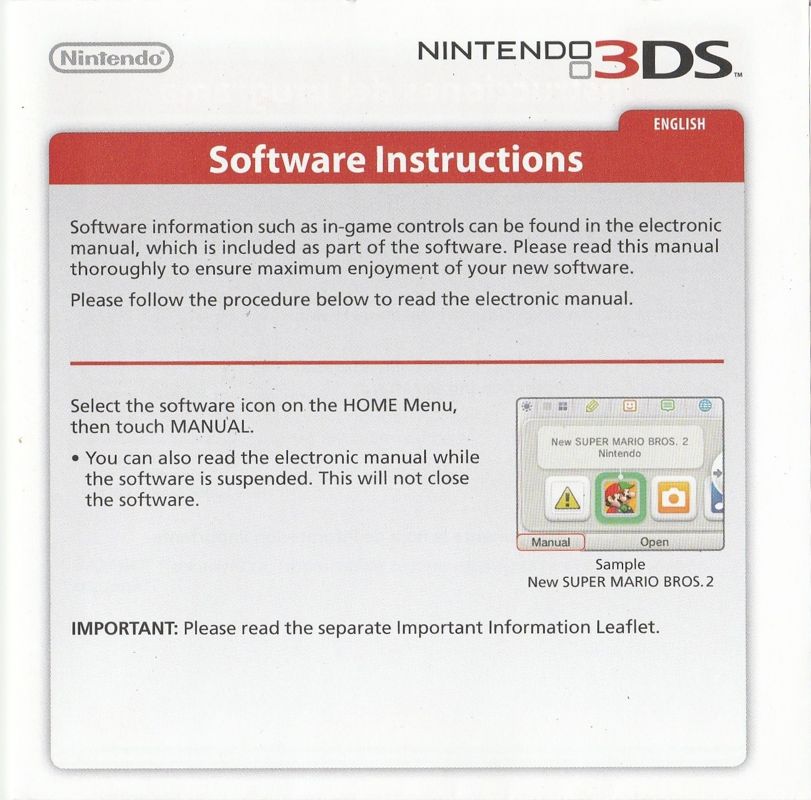 Extras for Donkey Kong Country Returns 3D (Nintendo 3DS): Software Instructions - Front