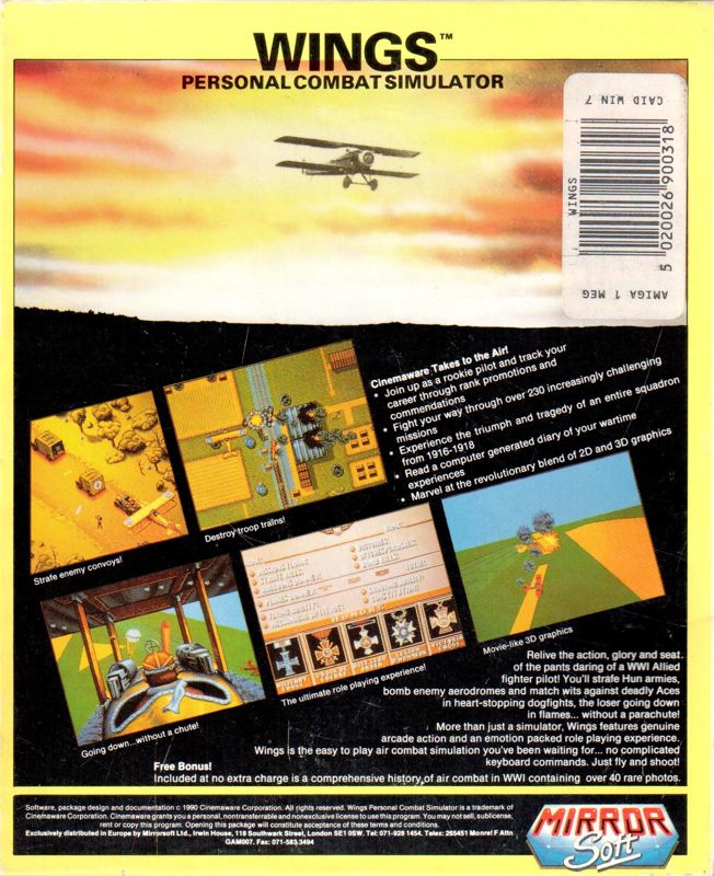 Back Cover for Wings (Amiga)