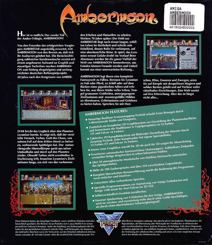 Back Cover for Ambermoon (Amiga)