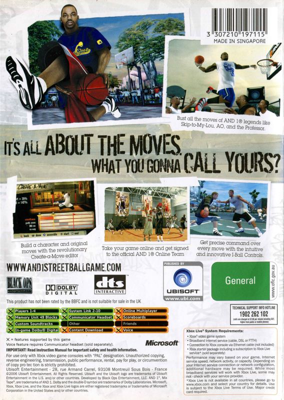 Back Cover for AND 1 Streetball (Xbox)