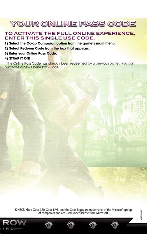Manual for Saints Row: The Third (Xbox 360): Back
