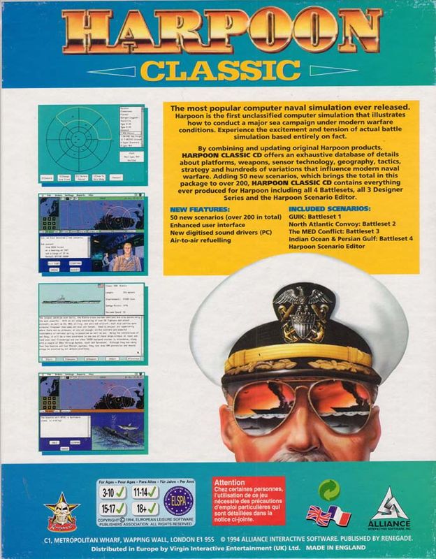 Back Cover for Harpoon Classic (Windows 3.x)