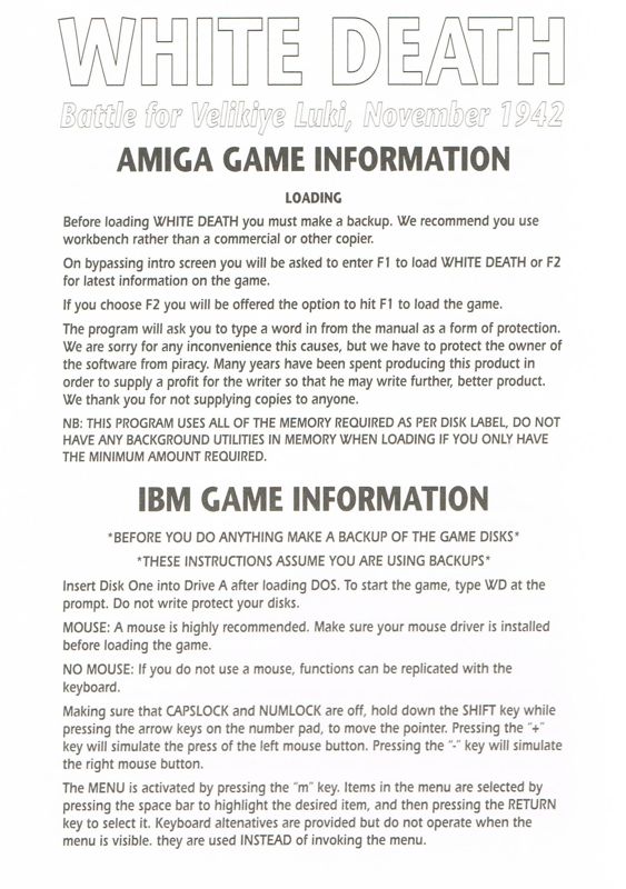 Extras for White Death (DOS) (Internecine release): Install Instructions - Front