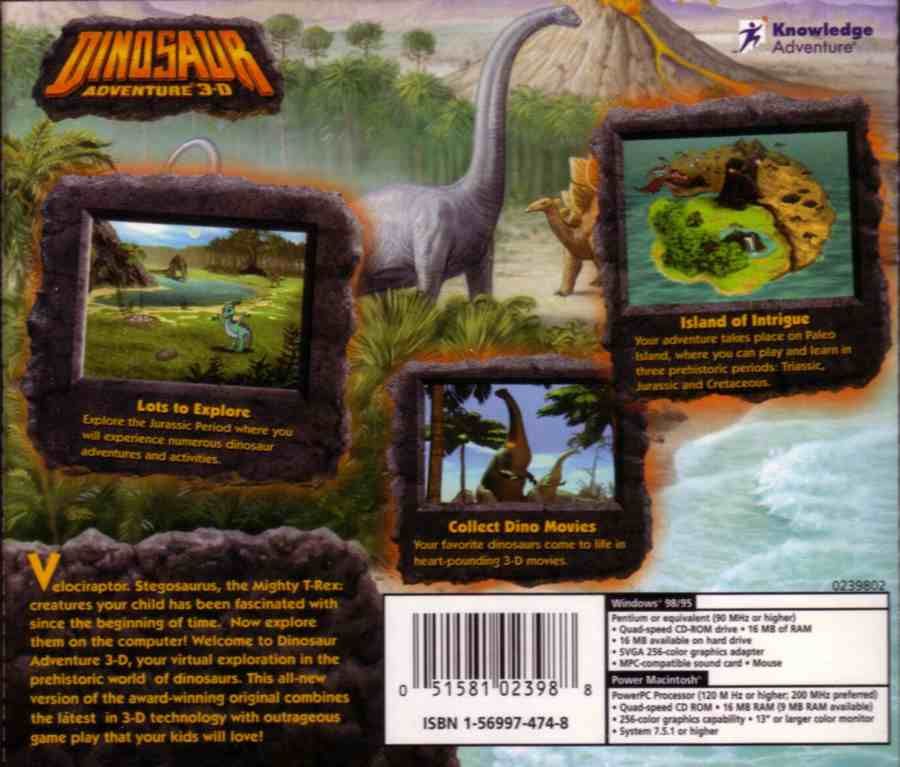 Back Cover for Dinosaur Adventure 3-D (Macintosh and Windows)