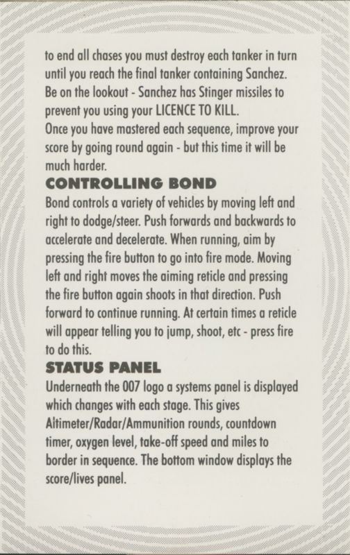Inside Cover for 007: Licence to Kill (ZX Spectrum) (The Hit Squad release)