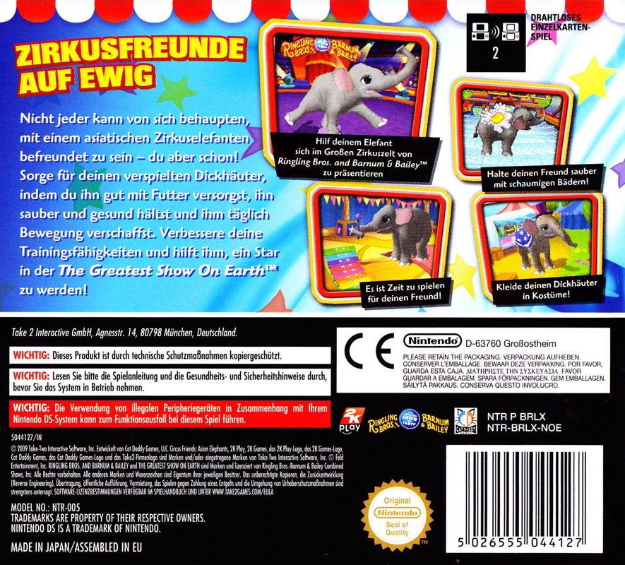Back Cover for Ringling Bros. and Barnum & Bailey: Circus Friends - Asian Elephants (Nintendo DS)