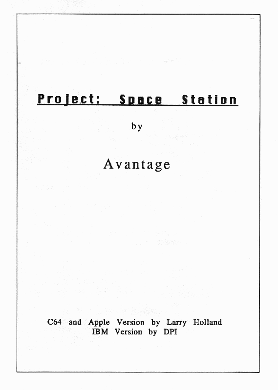 Manual for Project: Space Station (DOS): Front