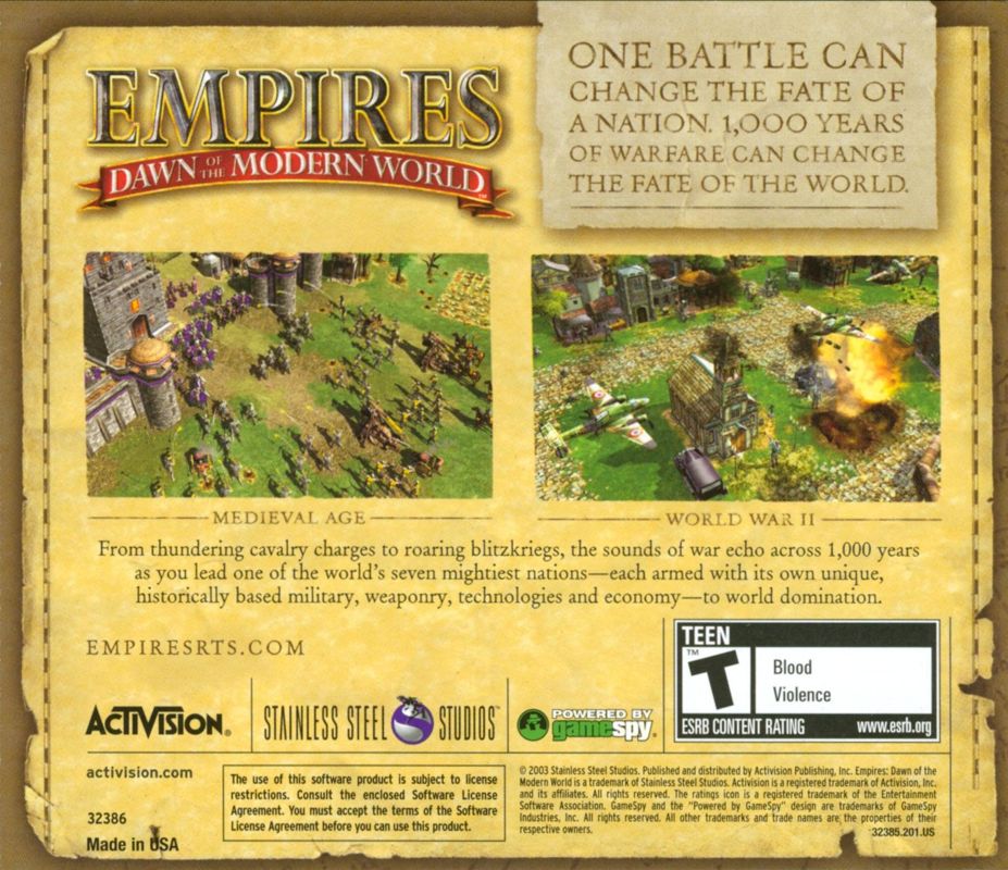Other for Empires: Dawn of the Modern World (Windows): Jewel Case - Back