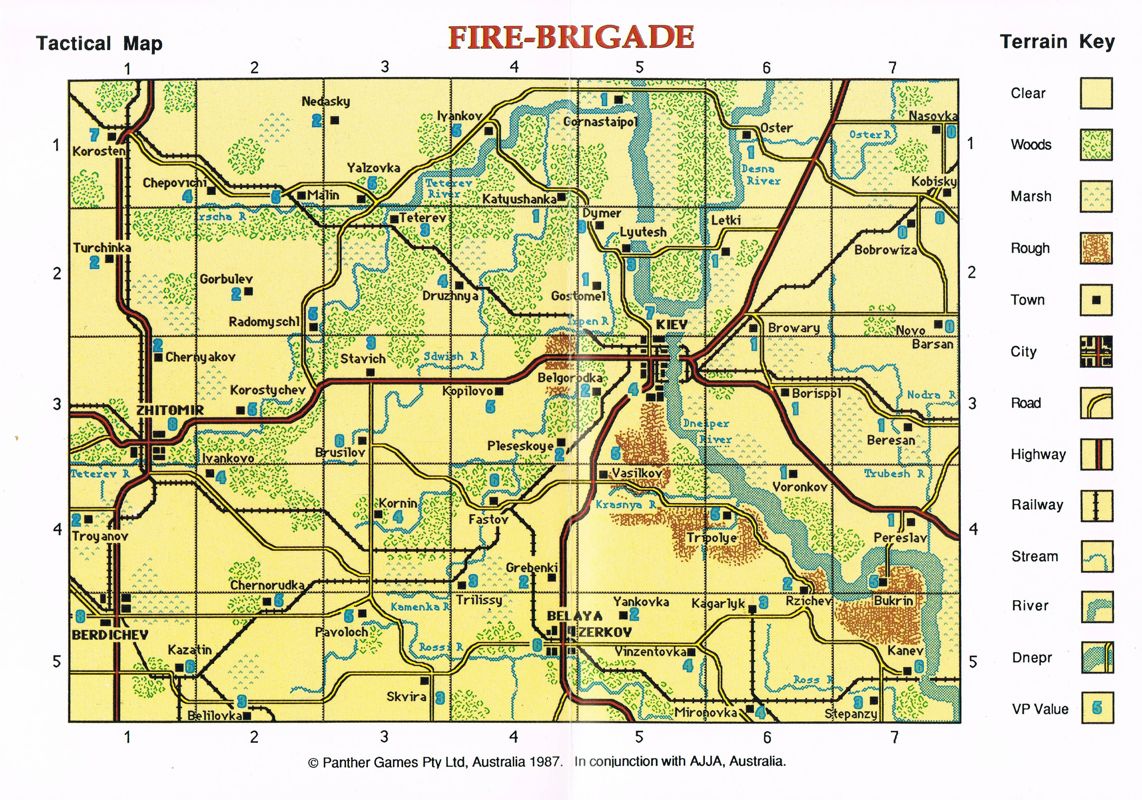 Map for Fire-Brigade: The Battle for Kiev - 1943 (DOS) (5.25" Floppy Disk release): Front