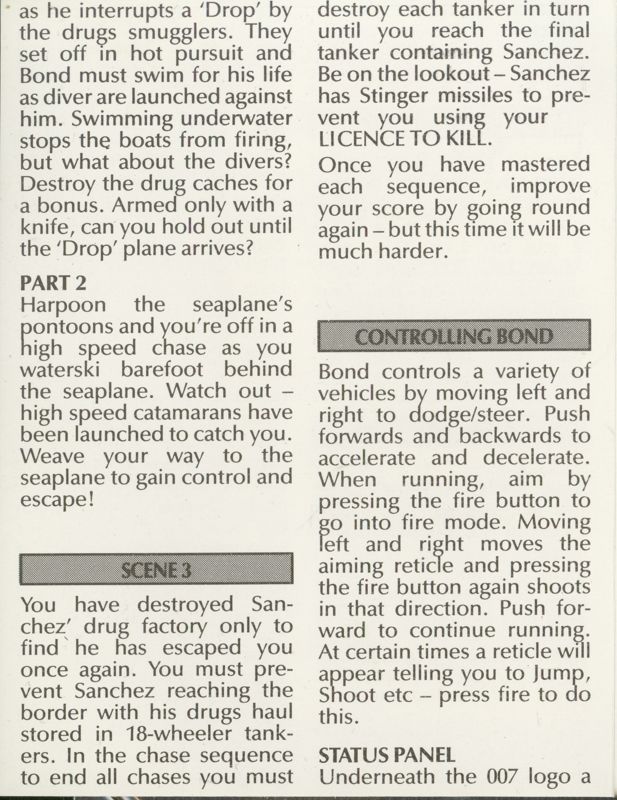 Inside Cover for 007: Licence to Kill (ZX Spectrum)