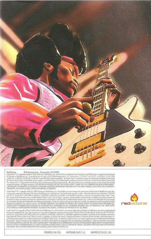 Manual for Guitar Hero III: Legends of Rock (Wii) (Bundled with guitar controller): Back