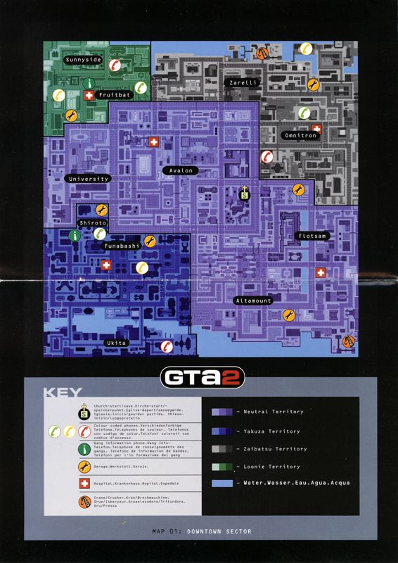 Map for Grand Theft Auto 2 (Windows): Level 1 (Downtown)