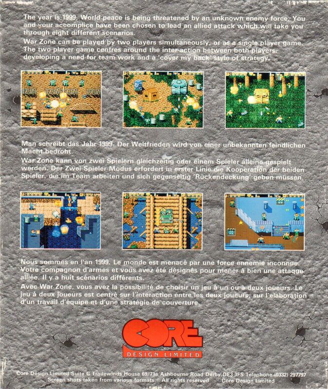 Back Cover for War Zone (Amiga)