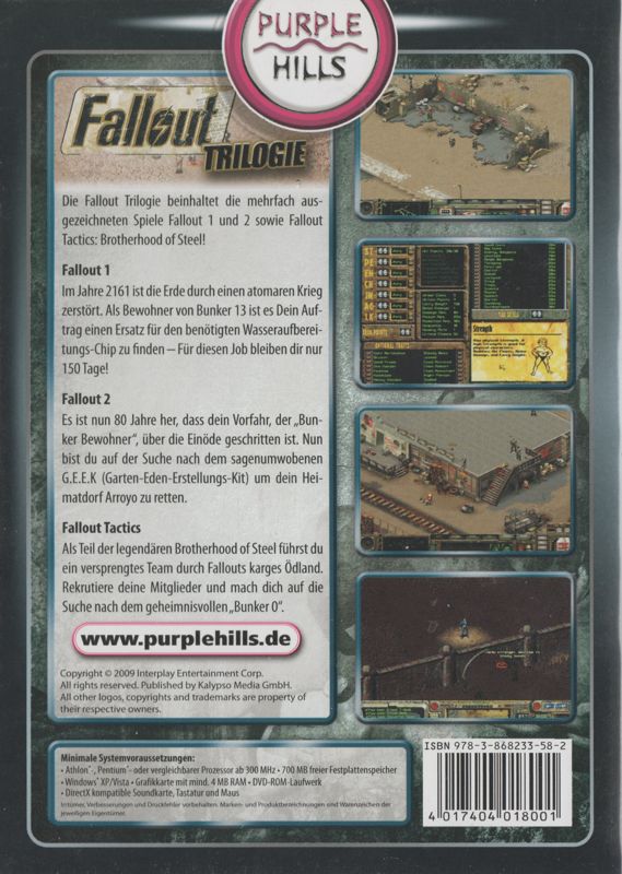 Back Cover for Fallout: Trilogy (Windows) (PurpleHills release)