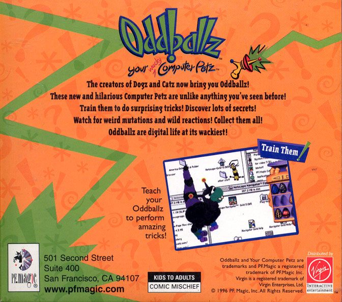 Back Cover for Oddballz: Your Wacky Computer Petz (Windows) (Folding Flat Box)