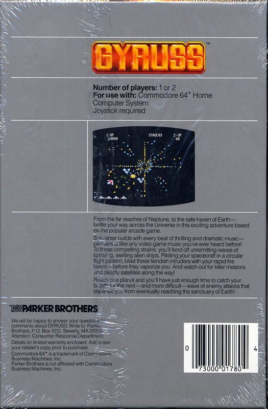 Back Cover for Gyruss (Commodore 64)