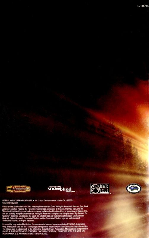 Manual for Baldur's Gate: Dark Alliance (PlayStation 2): Back