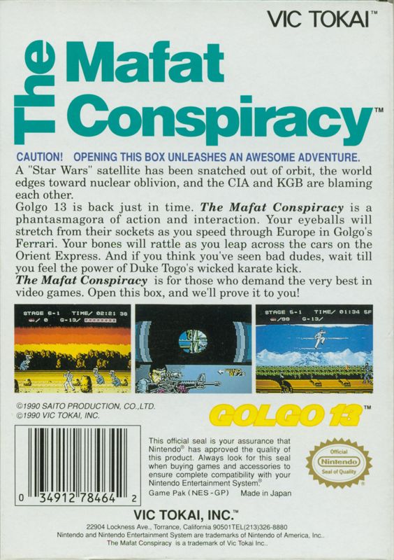 Back Cover for The Mafat Conspiracy (NES)