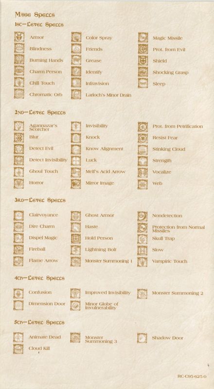 Reference Card for Baldur's Gate (Windows) (CD-ROM version): Back