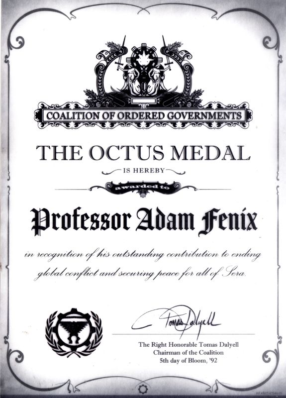 Extras for Gears of War 3 (Limited Edition) (Xbox 360): Octus Medal certificate
